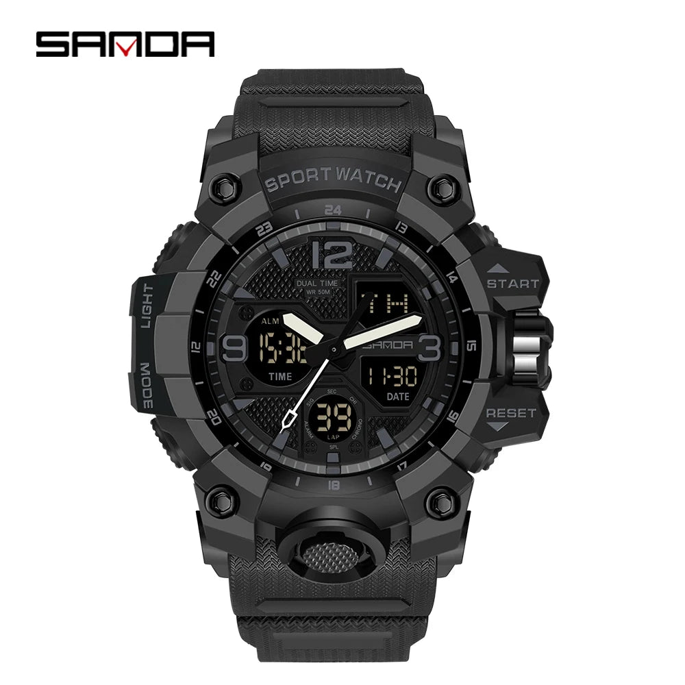 SANDA 6030 Military Digital + Quartz Watch – Waterproof Sports Model