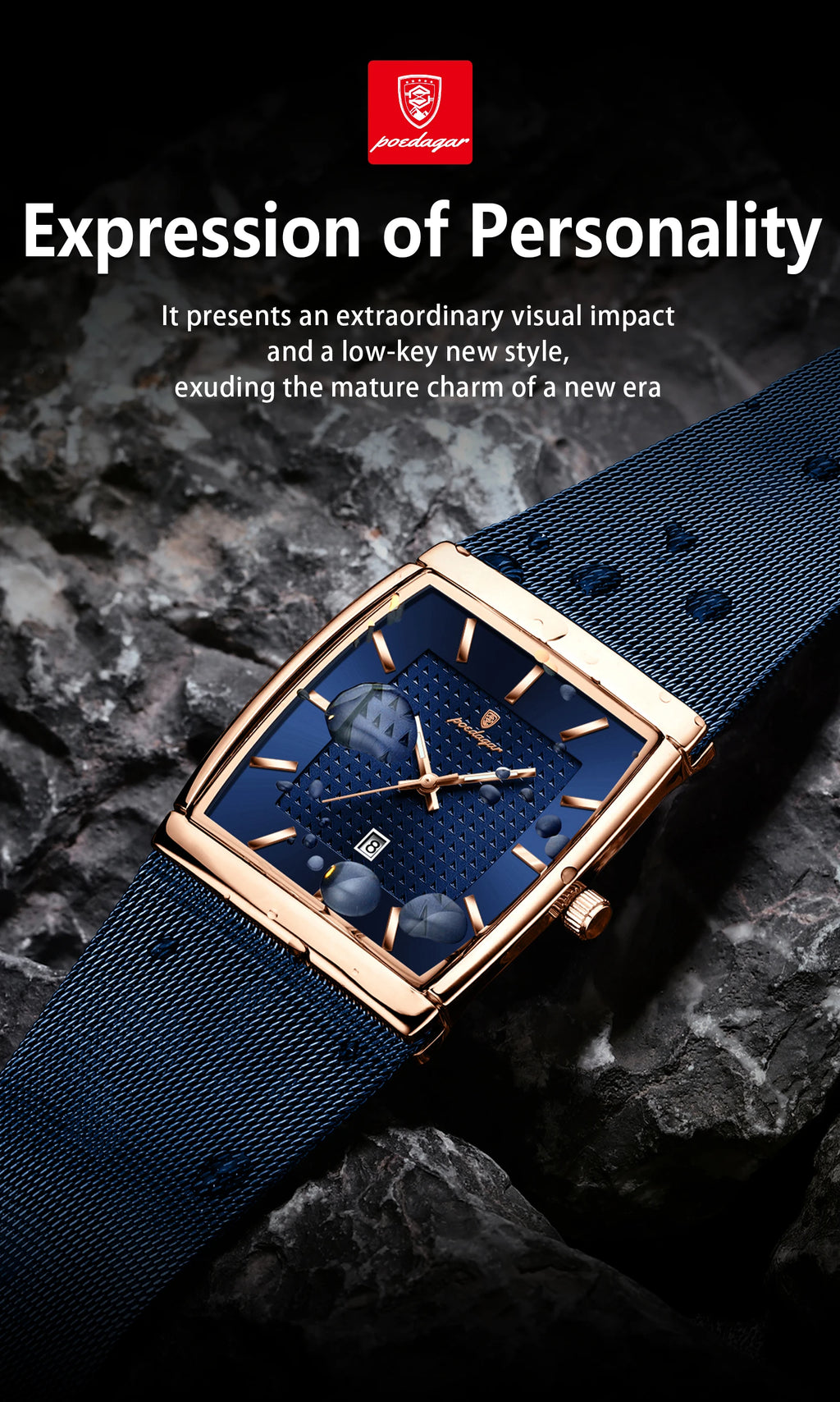 POEDAGAR Men’s Waterproof Quartz Wristwatch – Mesh Strap