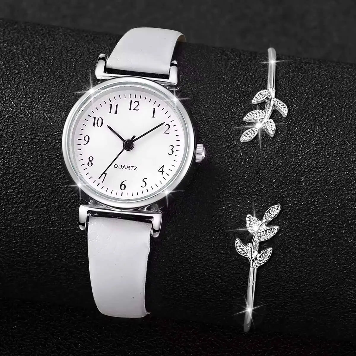 Women’s Fashion Watch & Bracelet Set – Leather Strap