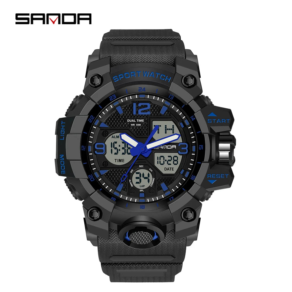 SANDA 6030 Military Digital + Quartz Watch – Waterproof Sports Model