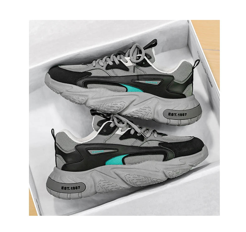 Men’s Trendy Mesh Sneakers – Thick Sole, Breathable, Lace-Up Casual Sports Shoes