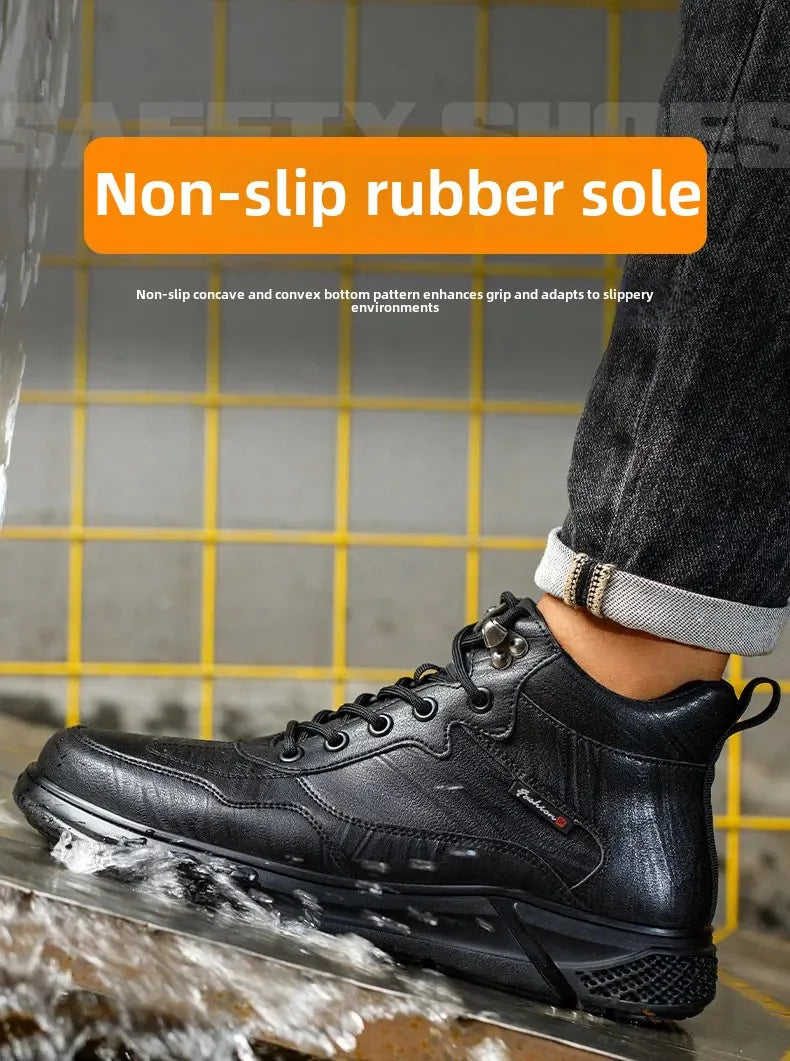 Men’s Safety Boots – Black Leather, Steel Toe, Anti-Scald & Durable Work Shoes