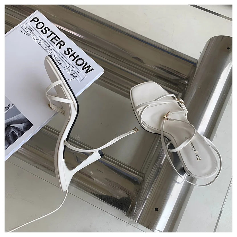 Women’s Summer Gladiator Sandals – Elegant High Heels with Buckle Strap for Party & Wedding