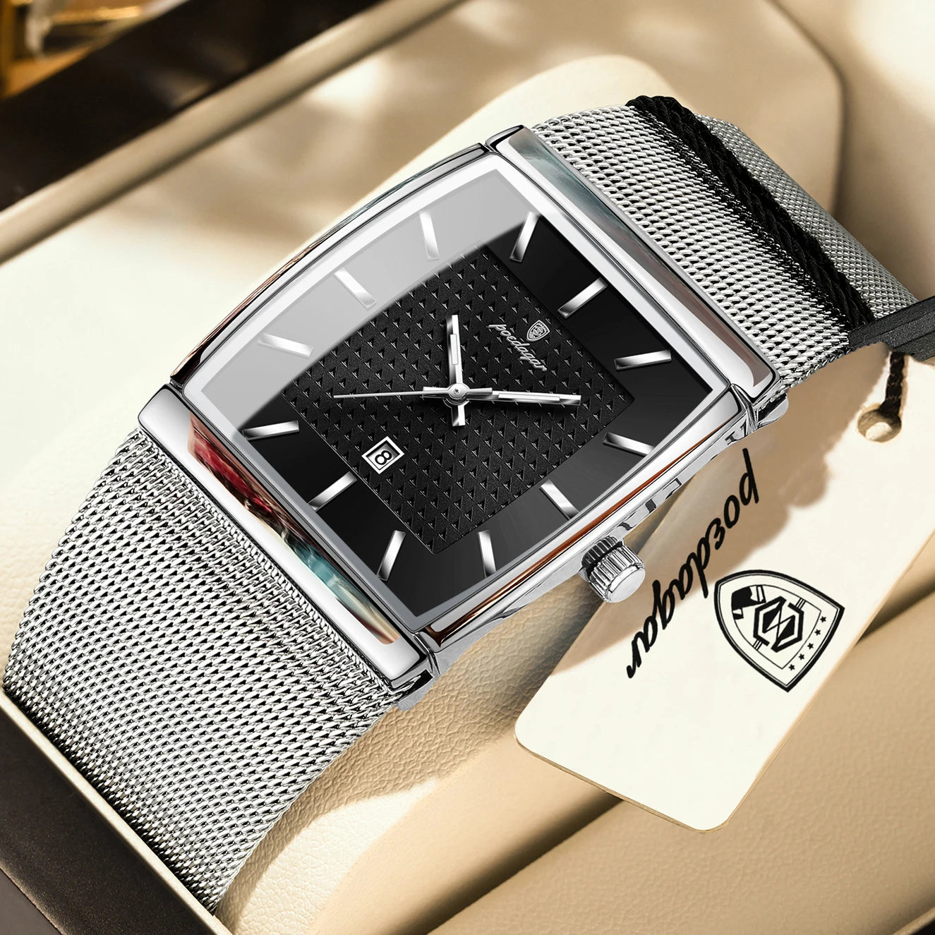 POEDAGAR Men’s Waterproof Quartz Wristwatch – Mesh Strap