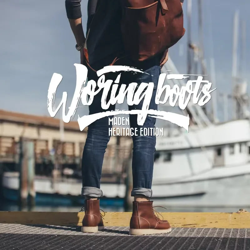 Men’s Vintage Brown Leather Boots – Motorcycle Style, Lace-Up, High-Top, Outdoor Ankle Shoes