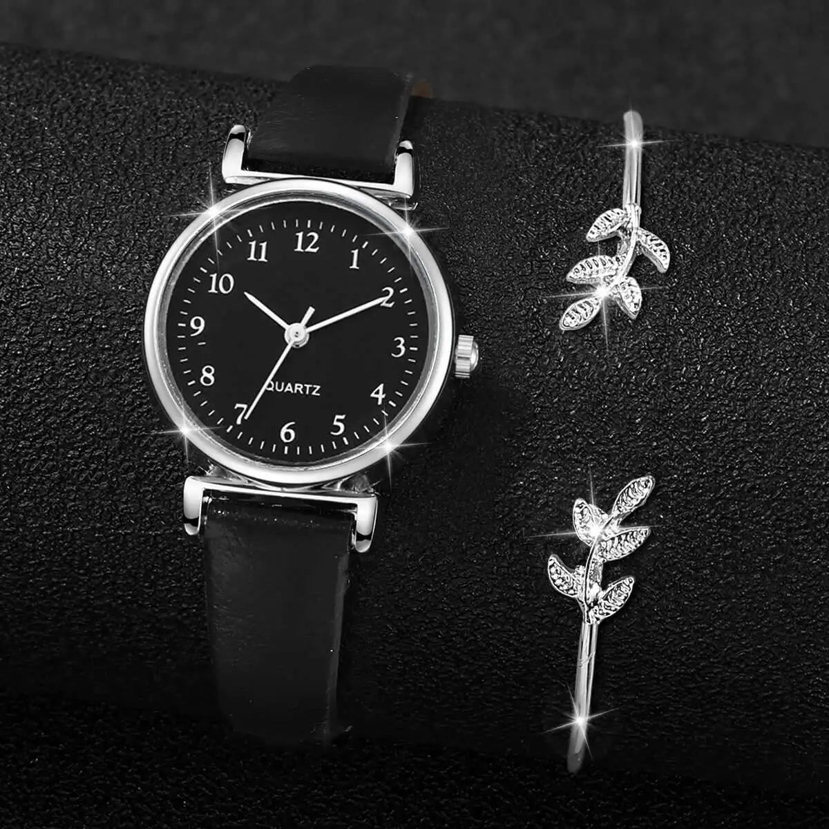Women’s Fashion Watch & Bracelet Set – Leather Strap