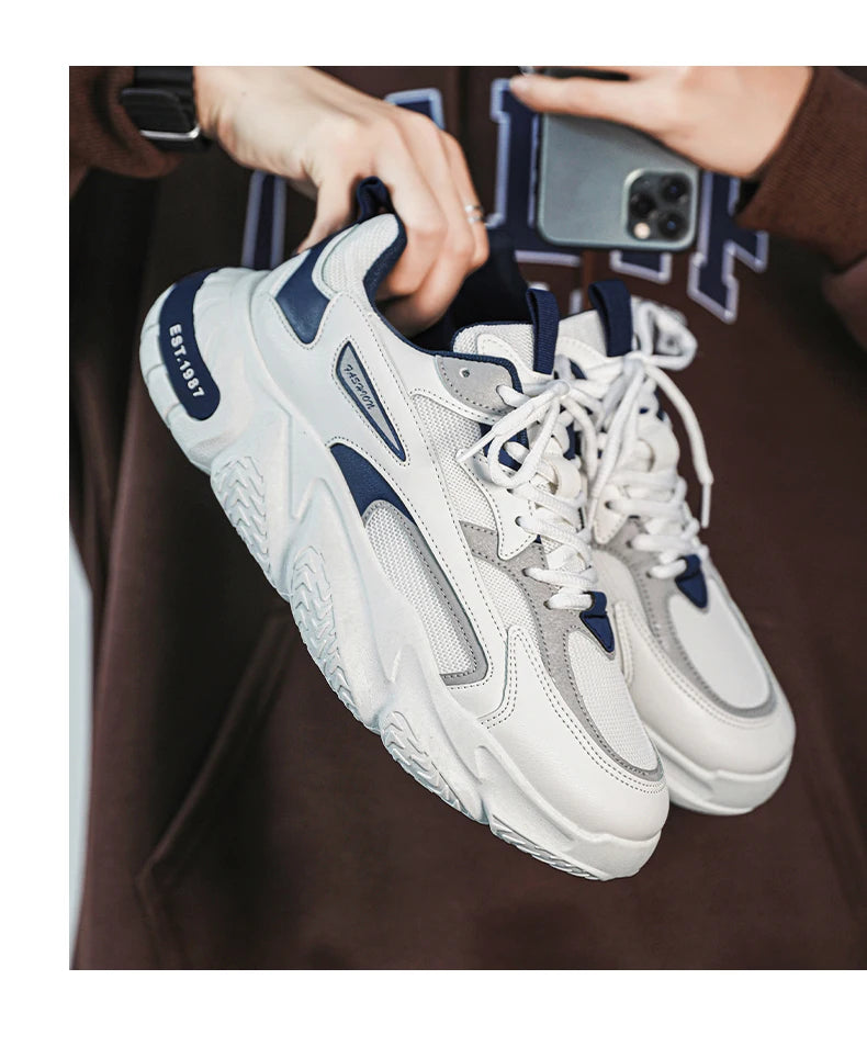 Men’s Trendy Mesh Sneakers – Thick Sole, Breathable, Lace-Up Casual Sports Shoes