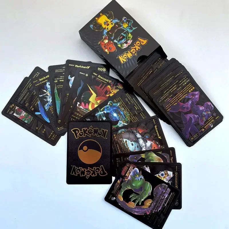 10-55Pcs Pokemon Gold Foil Cards Golden Letters English Spanish French German Game Card Metalicas Charizard Vmax Gx Series Gift