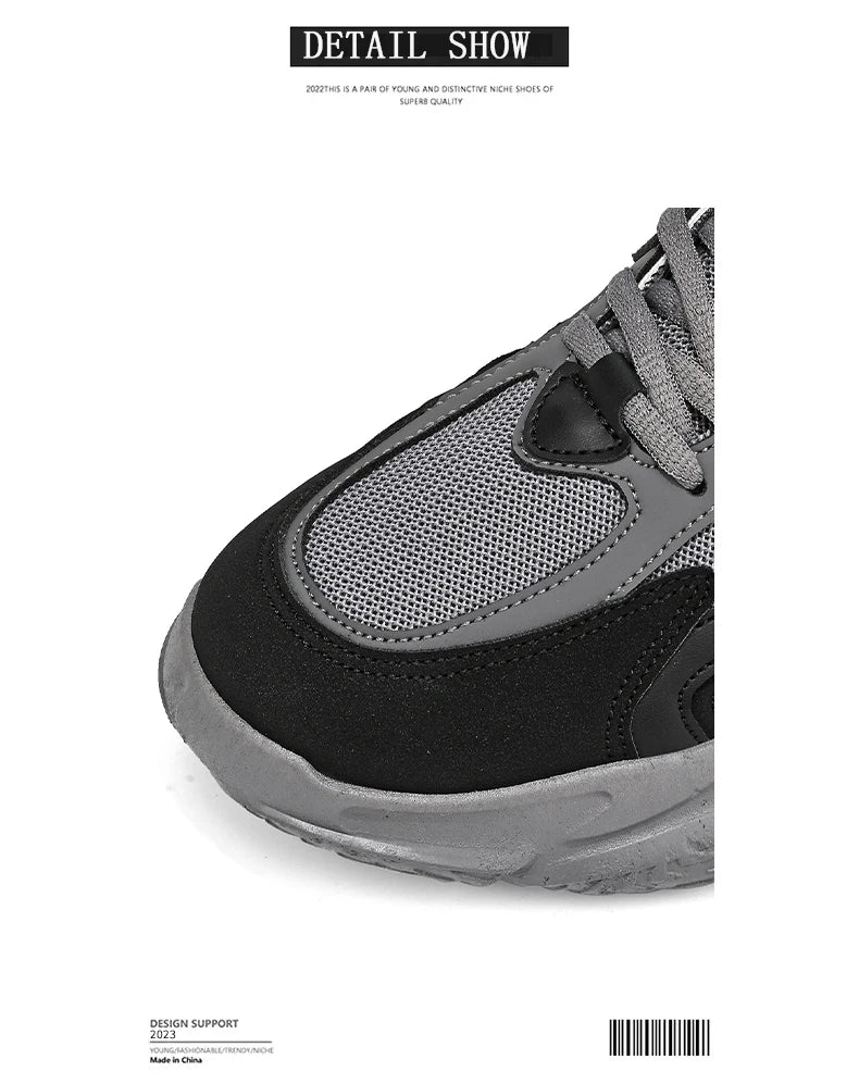 Men’s Trendy Mesh Sneakers – Thick Sole, Breathable, Lace-Up Casual Sports Shoes
