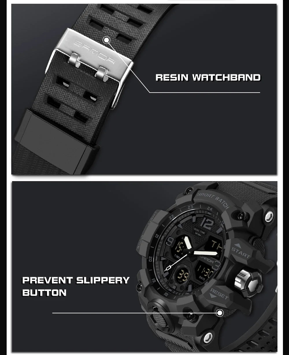 SANDA 6030 Military Digital + Quartz Watch – Waterproof Sports Model
