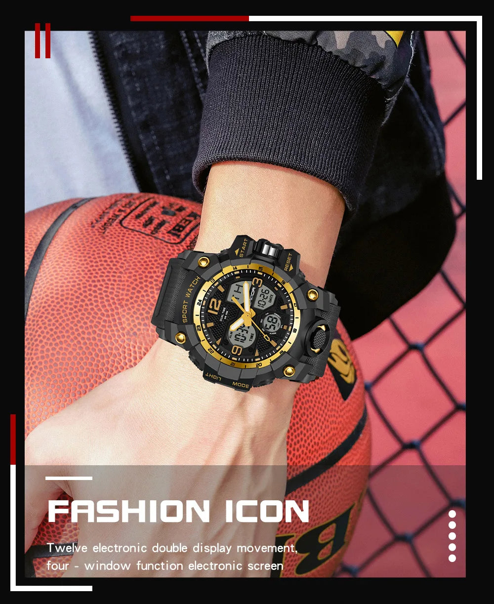 SANDA 6030 Military Digital + Quartz Watch – Waterproof Sports Model