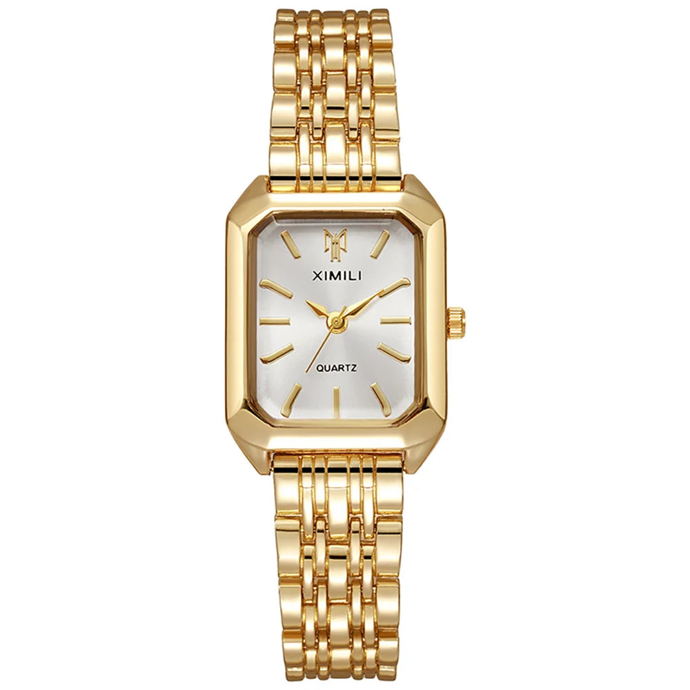 Luxury Square Ladies Quartz Watch – Gold Plated Stainless Steel