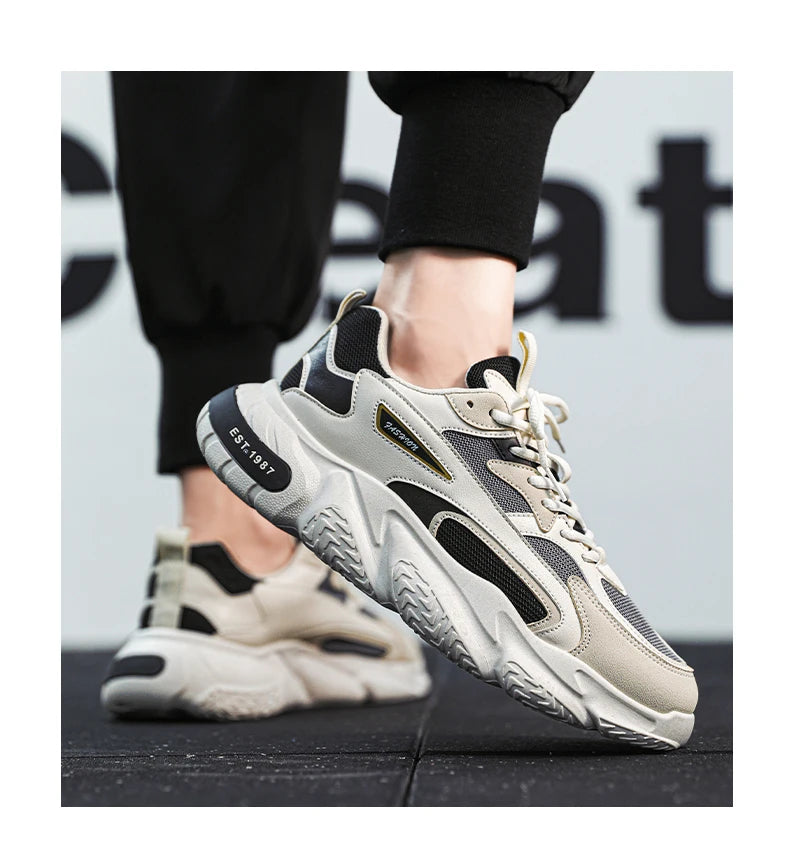 Men’s Trendy Mesh Sneakers – Thick Sole, Breathable, Lace-Up Casual Sports Shoes