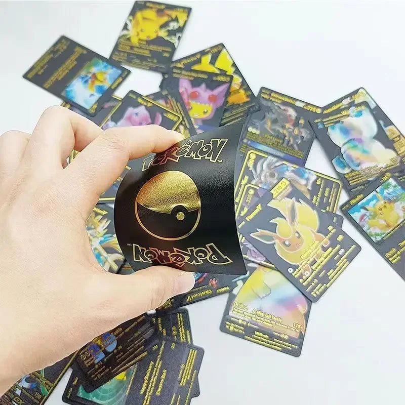 10-55Pcs Pokemon Gold Foil Cards Golden Letters English Spanish French German Game Card Metalicas Charizard Vmax Gx Series Gift
