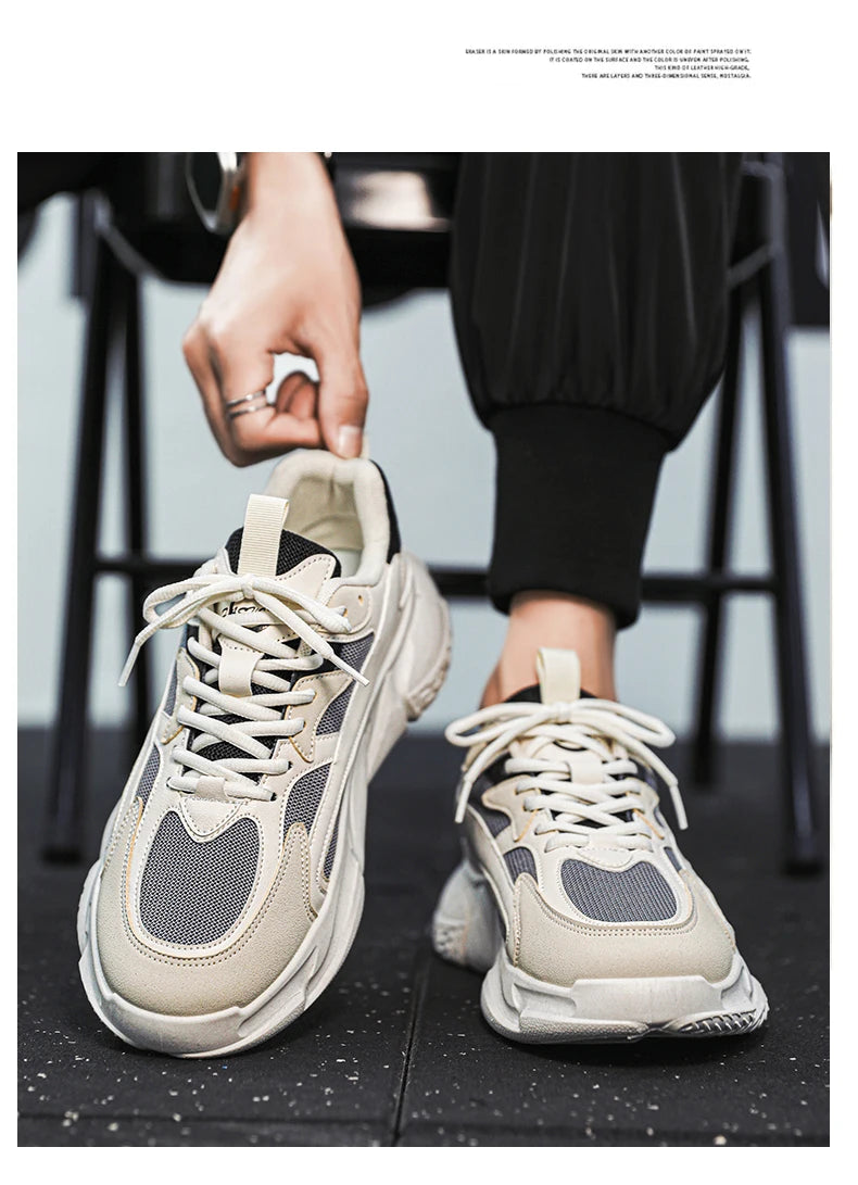 Men’s Trendy Mesh Sneakers – Thick Sole, Breathable, Lace-Up Casual Sports Shoes