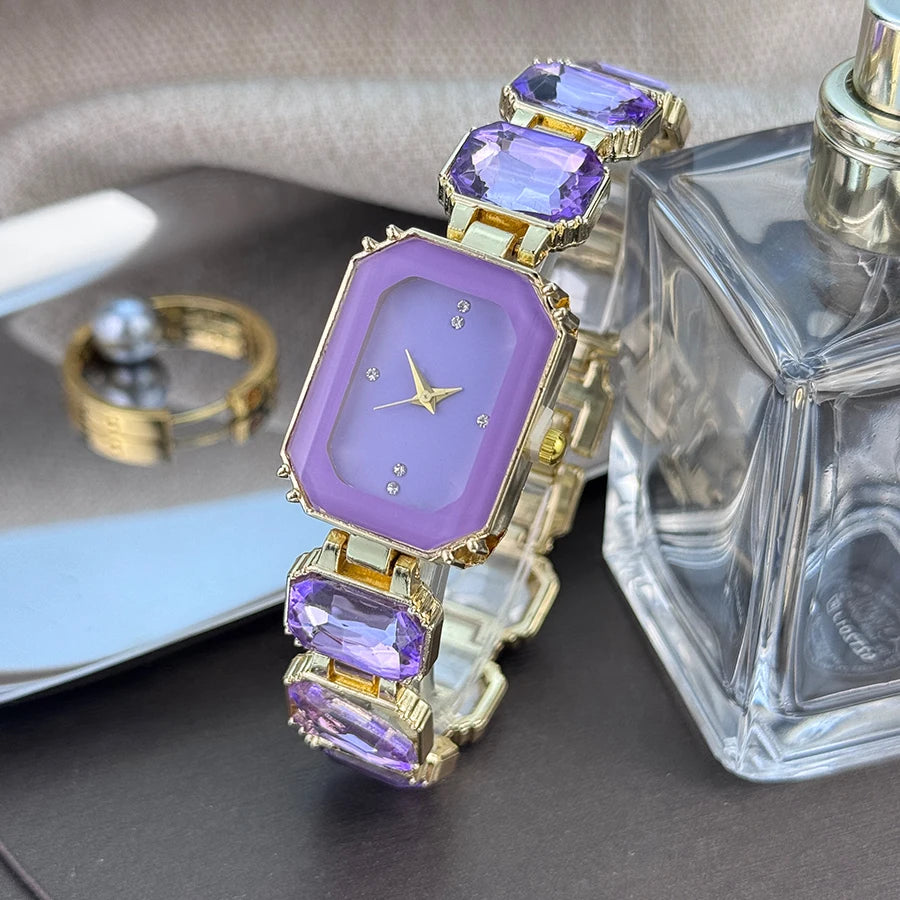 Ladies Rhinestone Dial Rectangular Fashion Watch