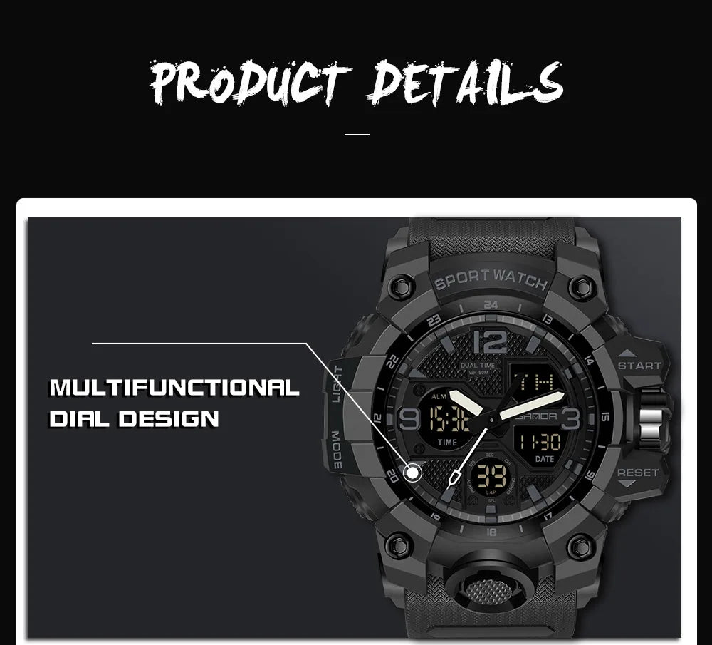 SANDA 6030 Military Digital + Quartz Watch – Waterproof Sports Model