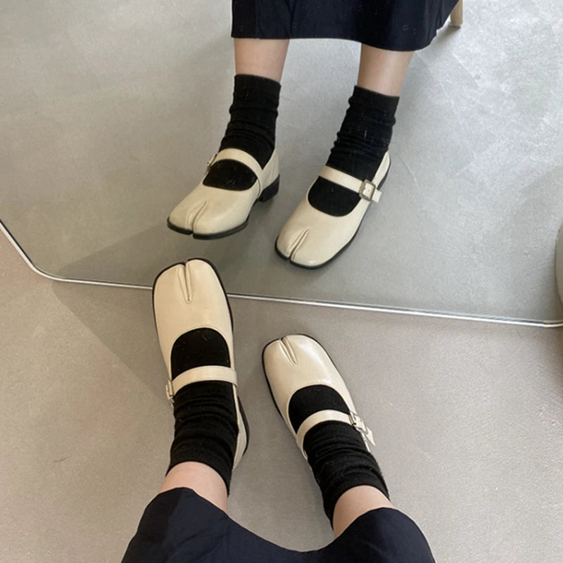 Women’s Split-Toe Loafers – SUOJIALUN Soft Flat Heel Casual Mary Jane Shoes