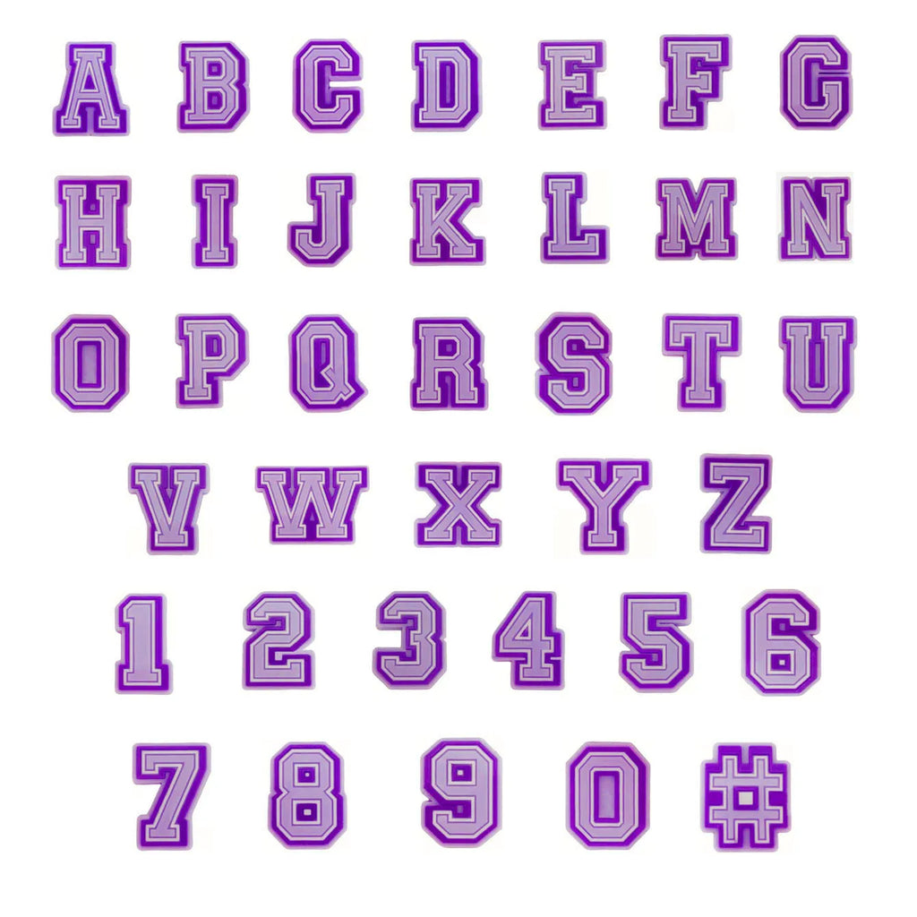 Purple Alphabet Letter Pins Shoe Charms for Crocs Clog Bubble Slides Accessories DIY Shoe Decoration Buckle Charms Party Gifts