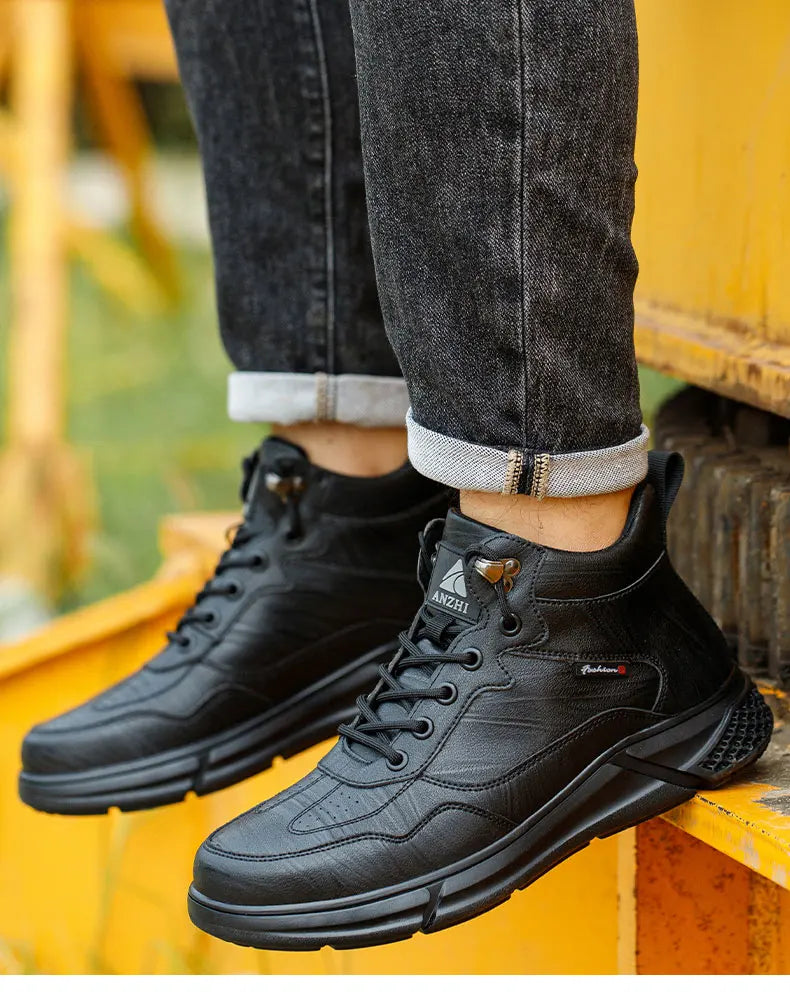 Men’s Safety Boots – Black Leather, Steel Toe, Anti-Scald & Durable Work Shoes