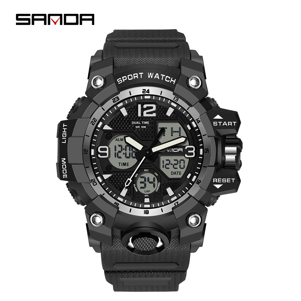 SANDA 6030 Military Digital + Quartz Watch – Waterproof Sports Model