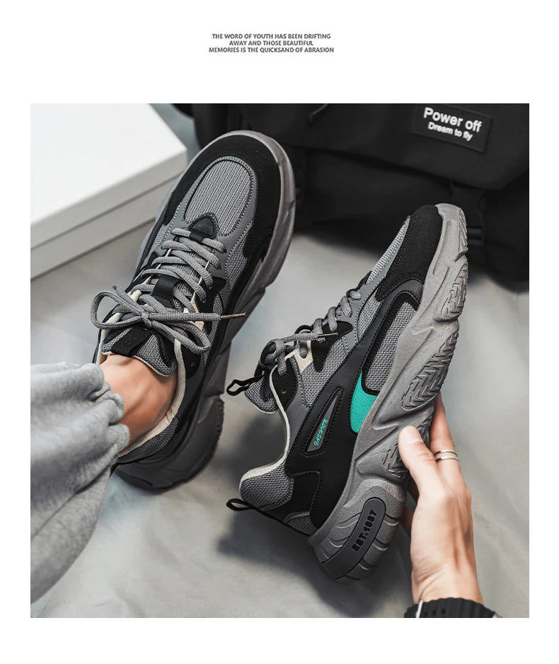 Men’s Trendy Mesh Sneakers – Thick Sole, Breathable, Lace-Up Casual Sports Shoes