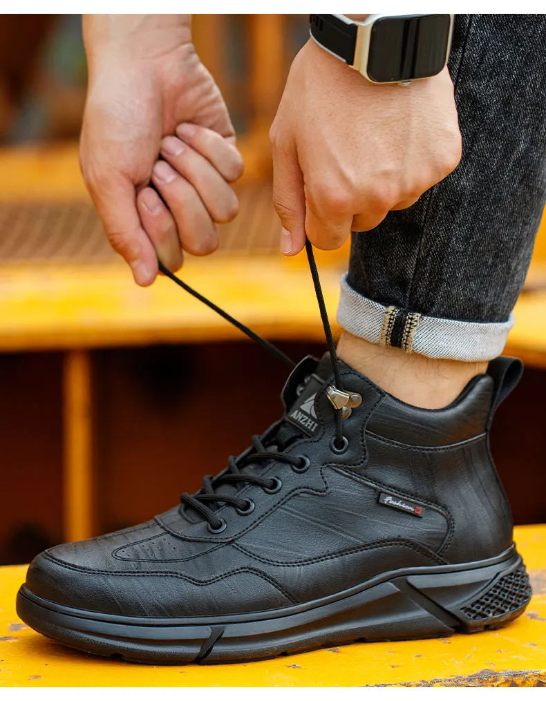 Men’s Safety Boots – Black Leather, Steel Toe, Anti-Scald & Durable Work Shoes