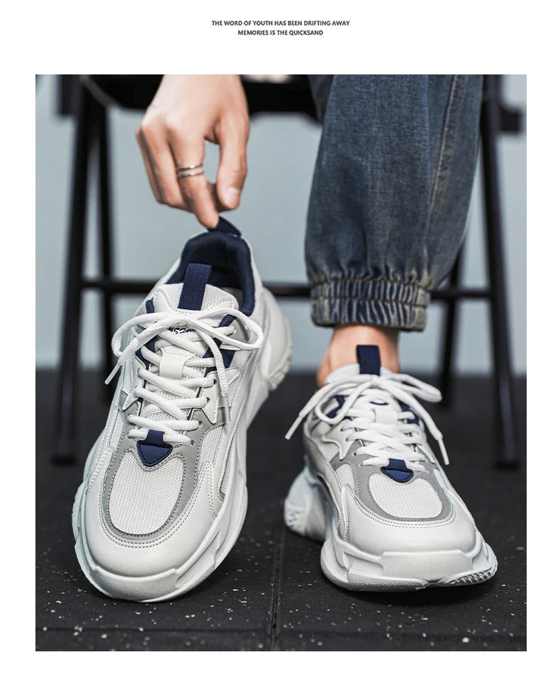 Men’s Trendy Mesh Sneakers – Thick Sole, Breathable, Lace-Up Casual Sports Shoes