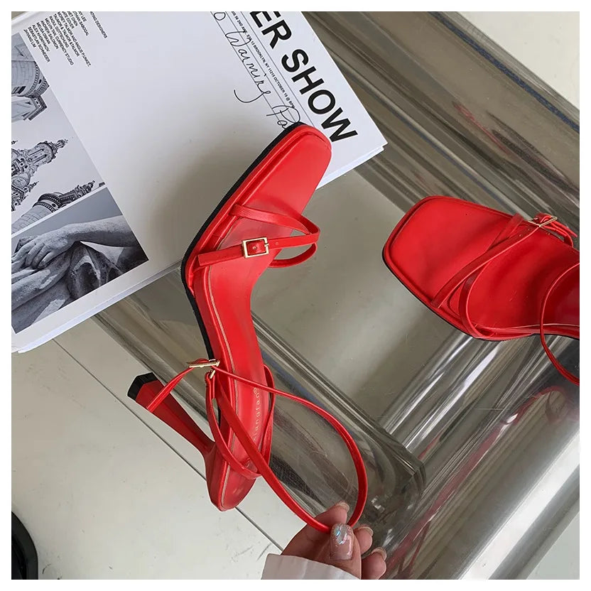 Women’s Summer Gladiator Sandals – Elegant High Heels with Buckle Strap for Party & Wedding