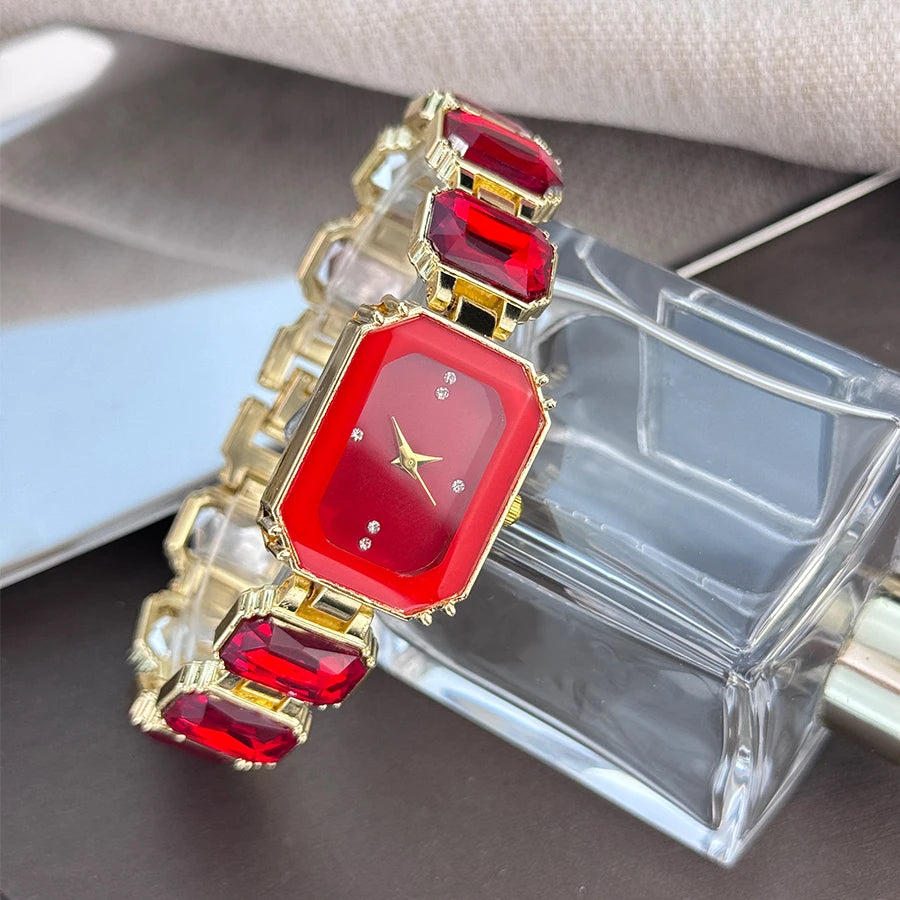 Ladies Rhinestone Dial Rectangular Fashion Watch