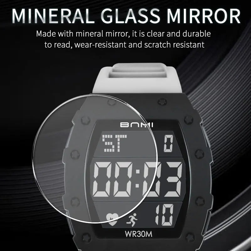 BNMI 2025 Men’s Outdoor Sports Digital Watch – Rectangle Face