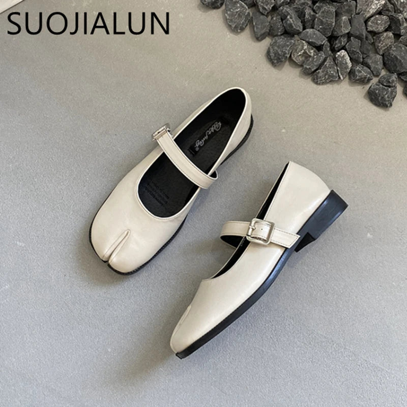 Women’s Split-Toe Loafers – SUOJIALUN Soft Flat Heel Casual Mary Jane Shoes