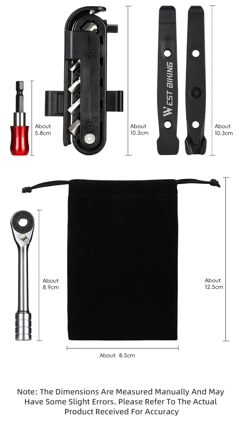 WEST BIKING Portable Ratchet Wrench Kit Multifunction Bicycle Tools 14 In 1 Multitool Set Tyre Lever MTB Road Bike Gadgets
