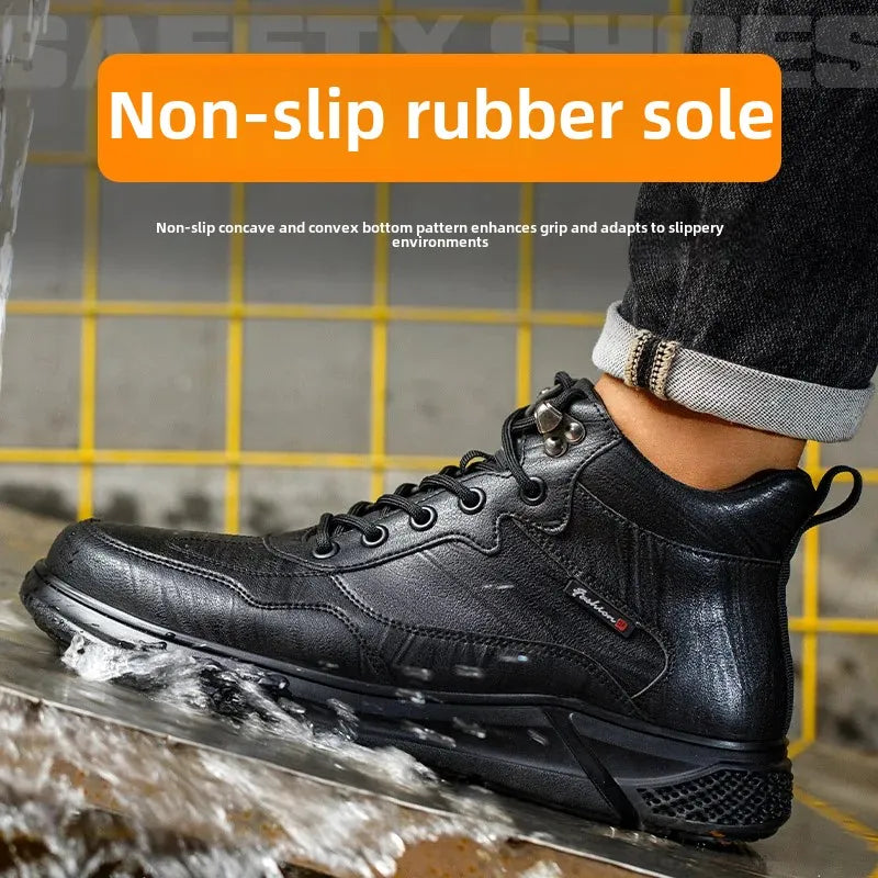 Men’s Safety Boots – Black Leather, Steel Toe, Anti-Scald & Durable Work Shoes