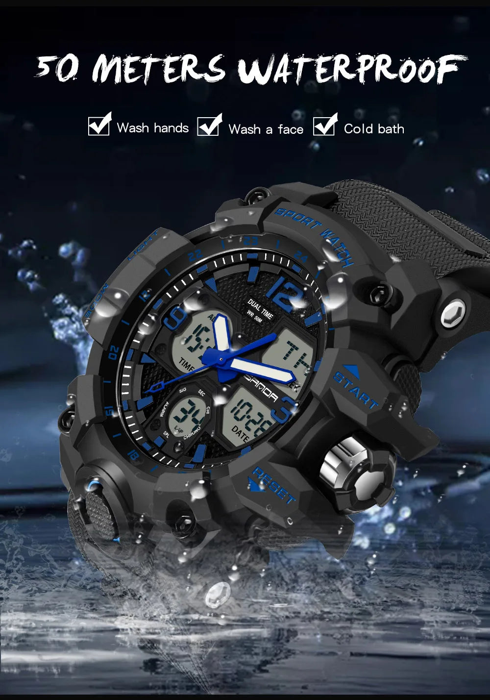 SANDA 6030 Military Digital + Quartz Watch – Waterproof Sports Model