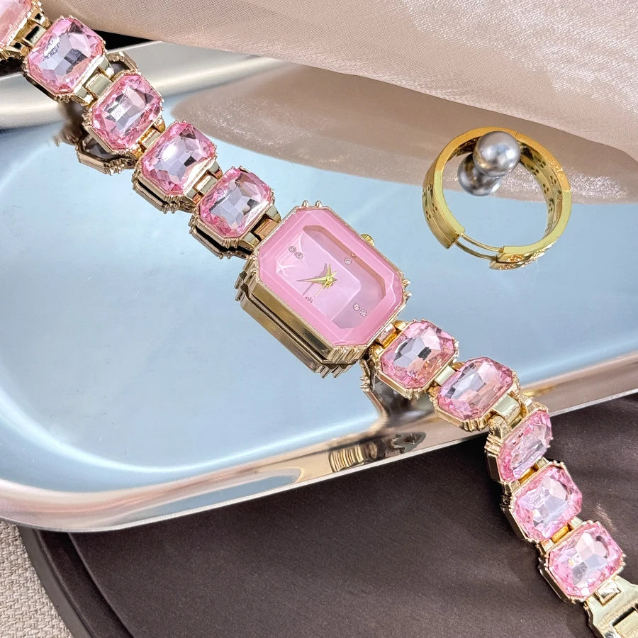 Ladies Rhinestone Dial Rectangular Fashion Watch