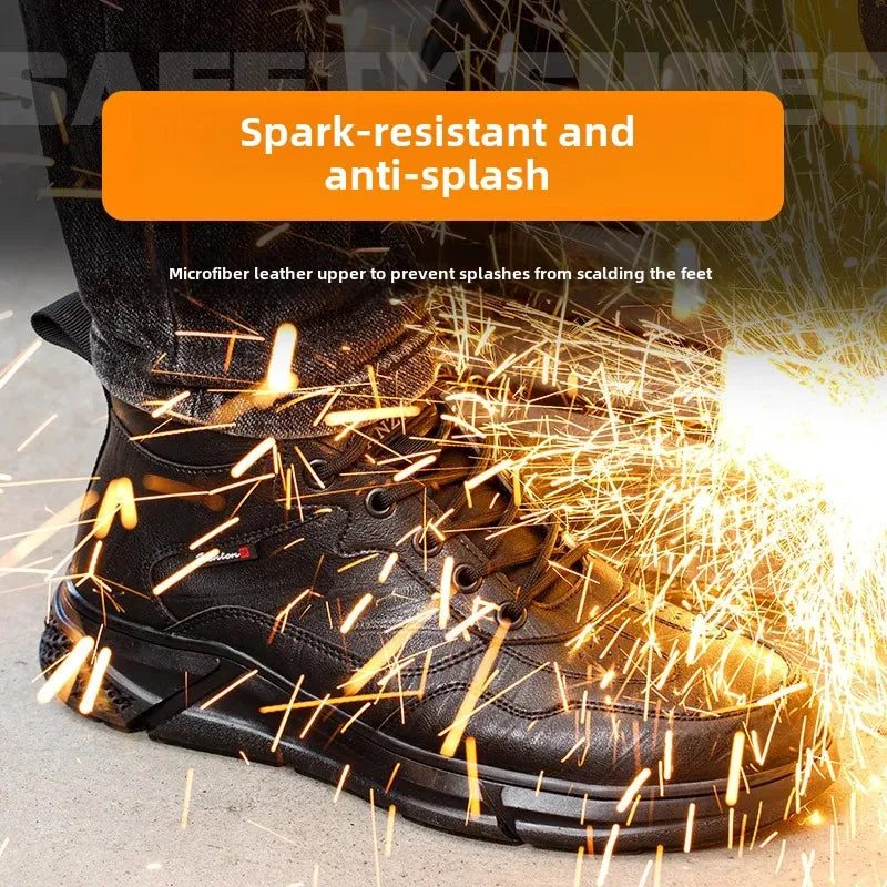 Men’s Safety Boots – Black Leather, Steel Toe, Anti-Scald & Durable Work Shoes