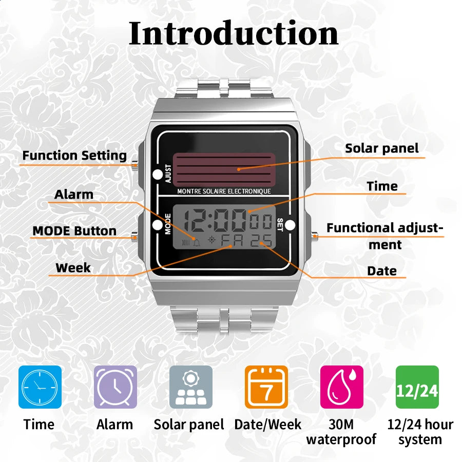 Retro Men’s Solar Digital Sport Watch – Multifunctional