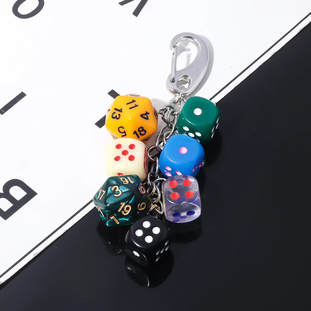 Ins Hiphop Black Dice Keychain Y2K Multi-sided Lucky Dice Keyring Pendant Men Women Car Mobile Phone Backpack Jewelry Gift