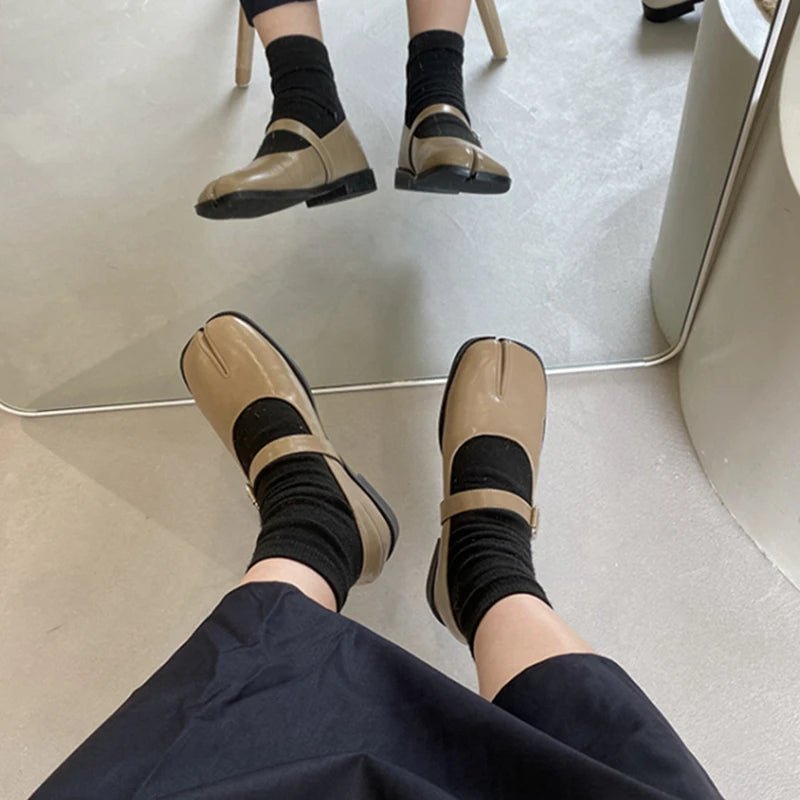 Women’s Split-Toe Loafers – SUOJIALUN Soft Flat Heel Casual Mary Jane Shoes