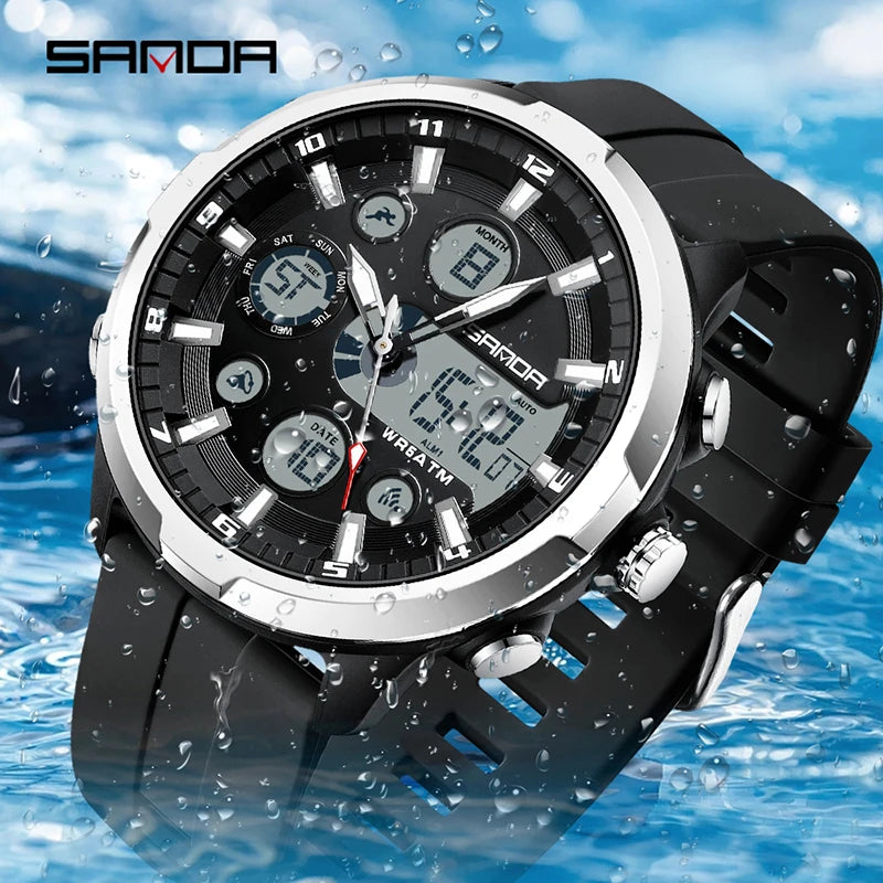 SANDA 9053 Dual-Display Sports Watch – 50M Waterproof