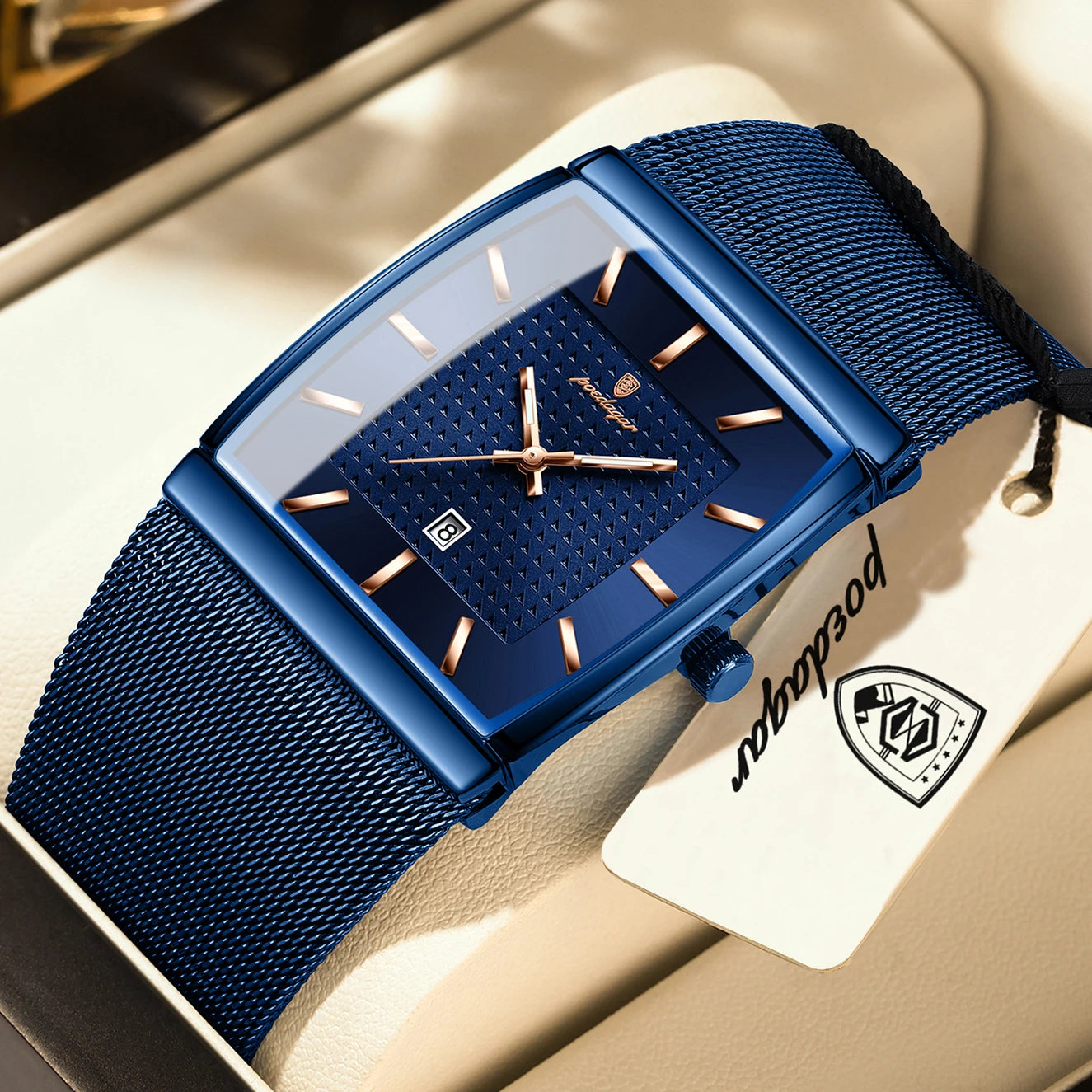 POEDAGAR Men’s Waterproof Quartz Wristwatch – Mesh Strap