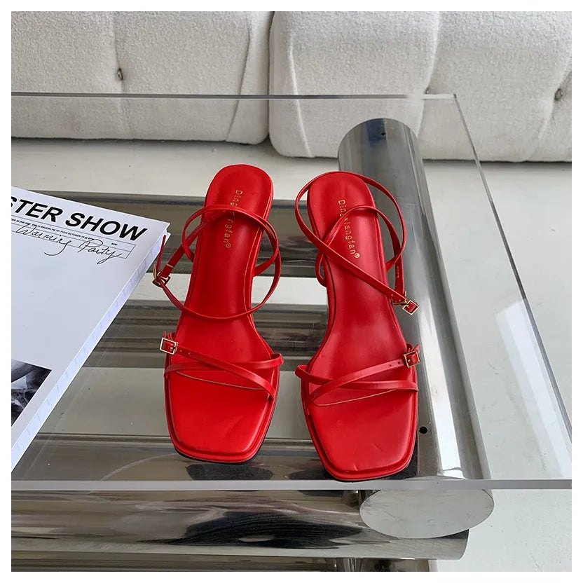 Women’s Summer Gladiator Sandals – Elegant High Heels with Buckle Strap for Party & Wedding