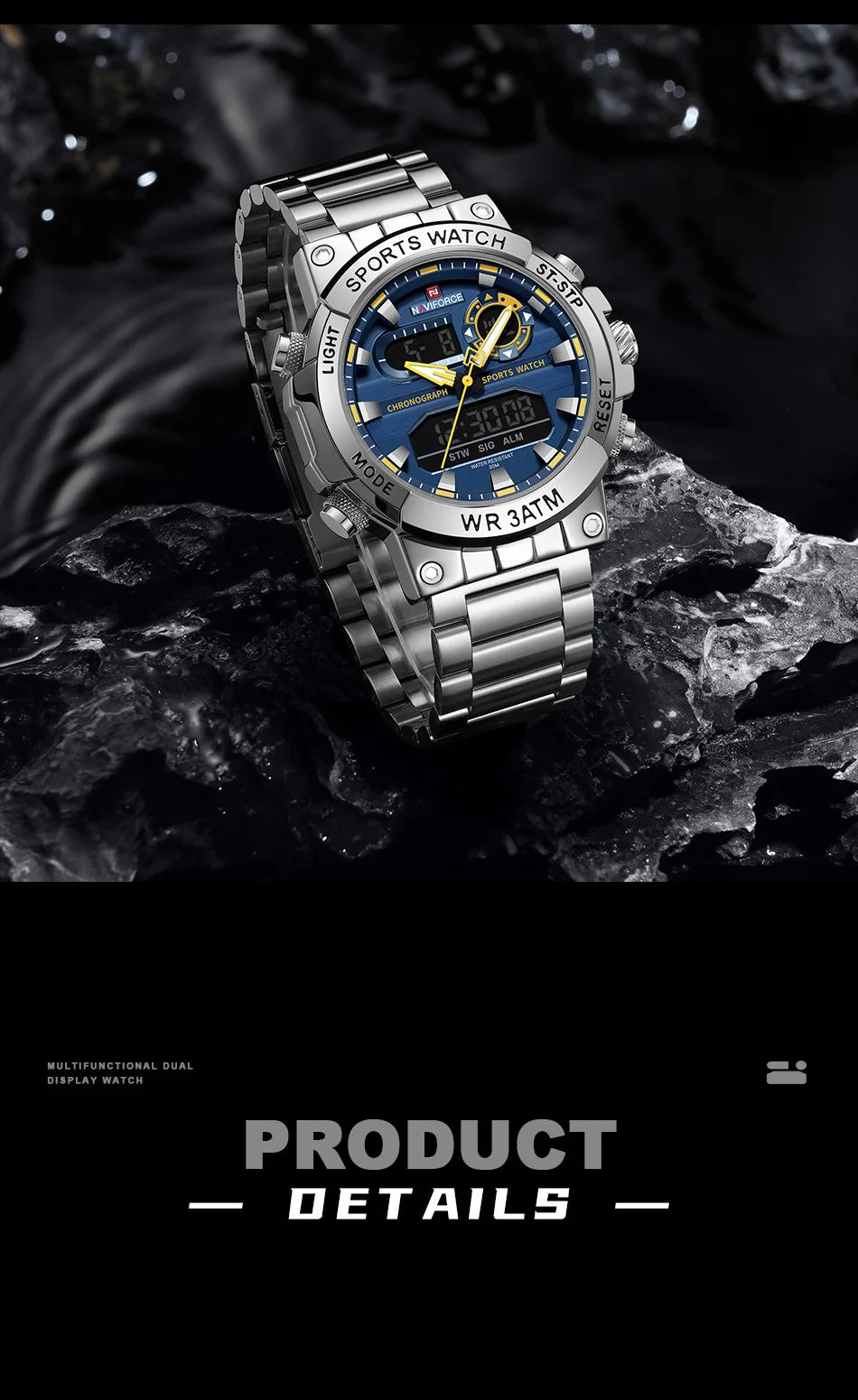 NAVIFORCE Dual Display Men’s Quartz Watch – Outdoor Style