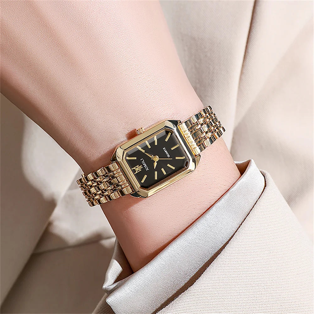 Luxury Square Ladies Quartz Watch – Gold Plated Stainless Steel