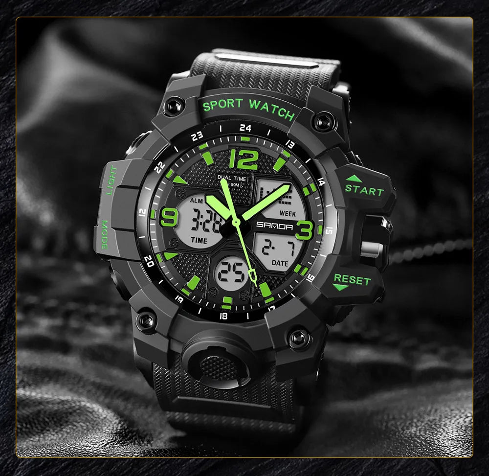SANDA 6030 Military Digital + Quartz Watch – Waterproof Sports Model