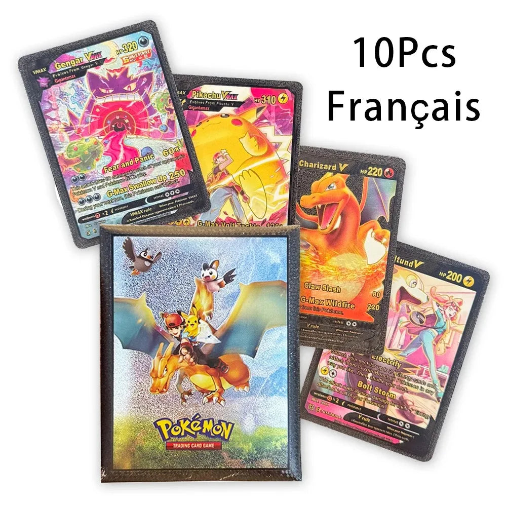 10-55Pcs Pokemon Gold Foil Cards Golden Letters English Spanish French German Game Card Metalicas Charizard Vmax Gx Series Gift