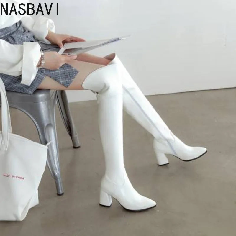 NASBAVI Women’s Over-the-Knee Boots – Winter Thigh-High, Thick Heel, Stretch Slip-On Autumn Shoes