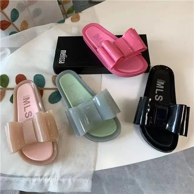Women’s Summer Jelly Shoes – Fragrant, Solid Color, Butterfly Flat Casual Slippers