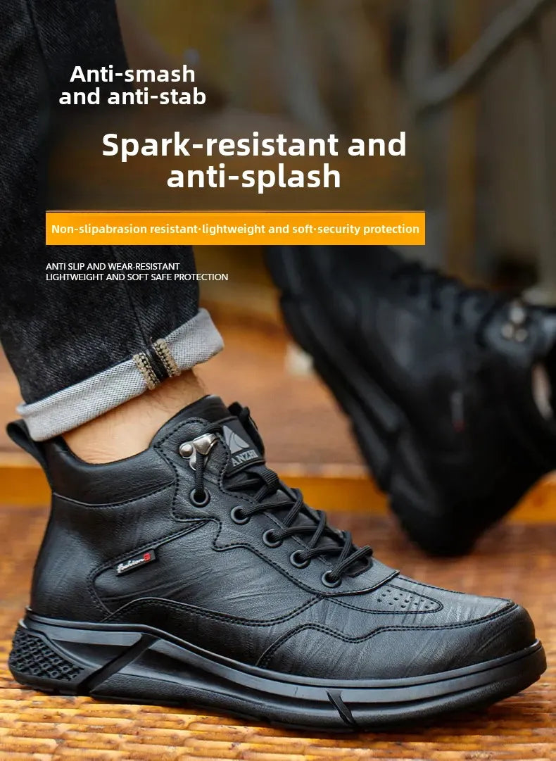 Men’s Safety Boots – Black Leather, Steel Toe, Anti-Scald & Durable Work Shoes